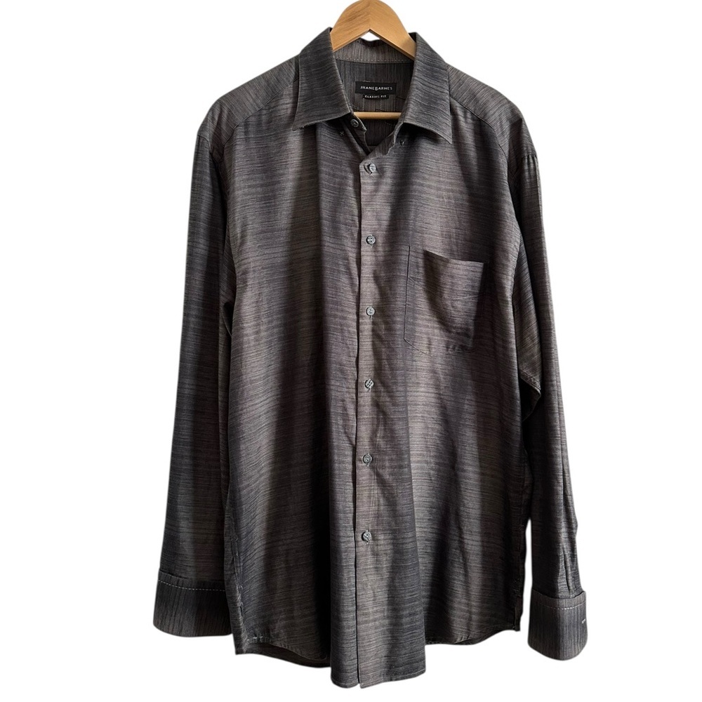 Jhane Barnes Casual Classic Fit Shirt Mens XL Gray Long Sleeve Button Up Front
